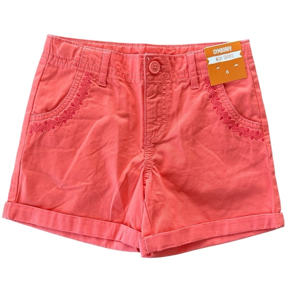 NWT Gymboree Girls 6‎ Coral Pink Midi Shorts Crochet Cuffed Adjustable Waist New